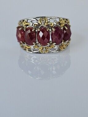 Genuine Rubies & Diamond Ring in Palladium Sterling Silver 18k Sz 6! See 2nd Pic